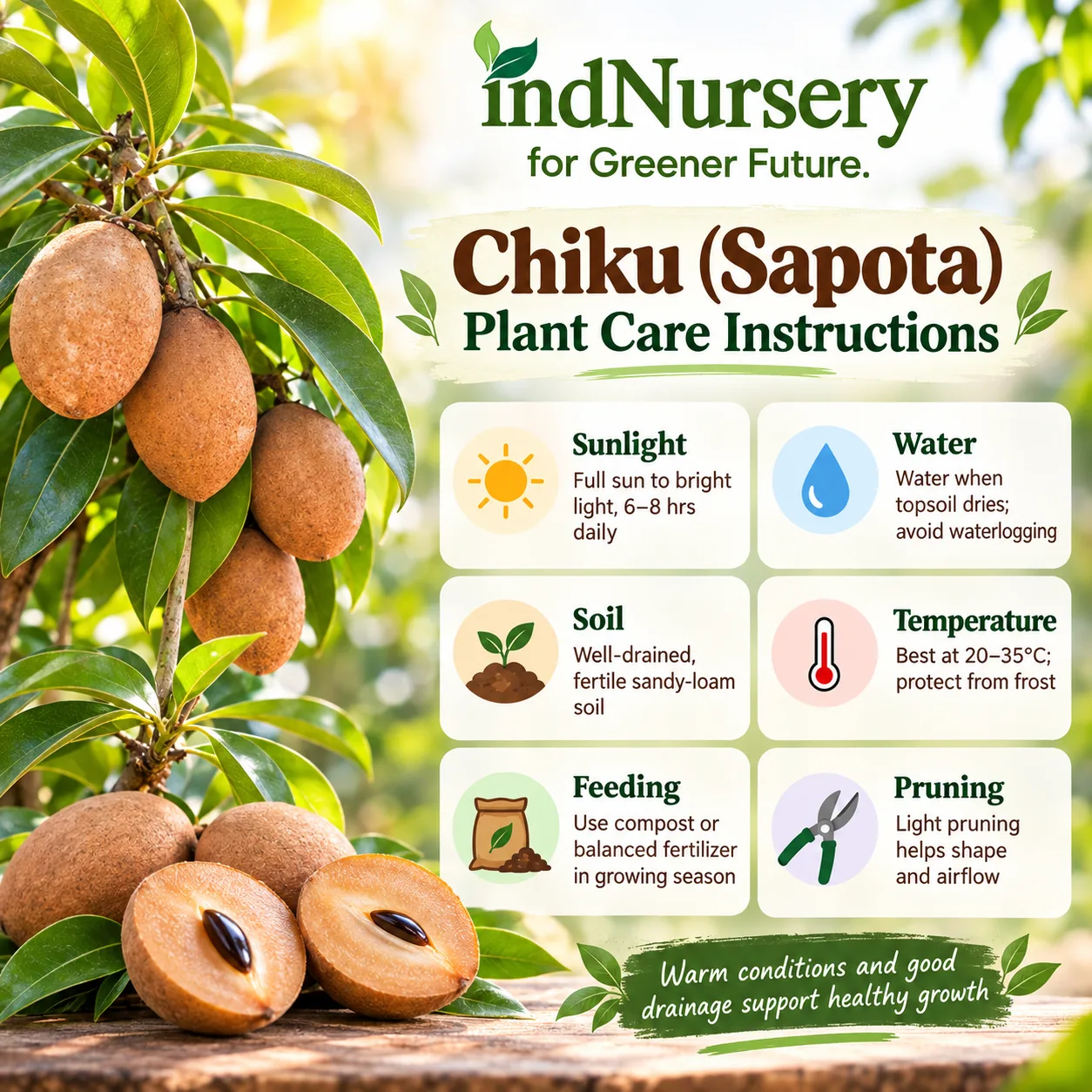 Chiku Live Plant (Sapodilla) – Manilkara zapota Sweet Fruit Plant for Home Garden, Farm & Orchard