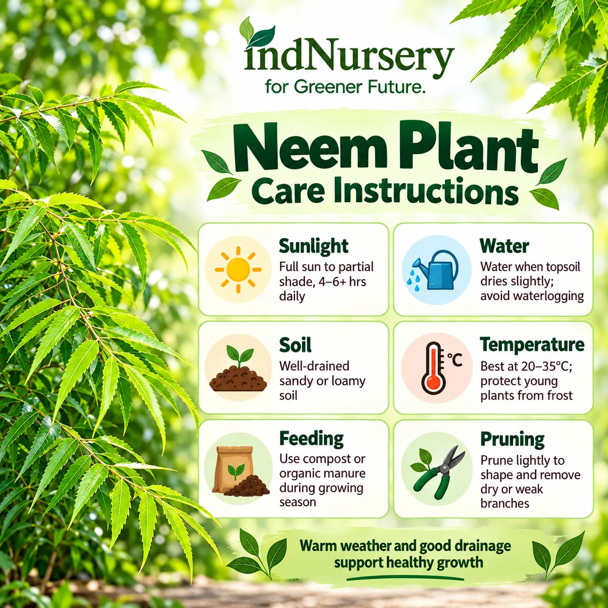Neem Live Plant – Azadirachta indica Evergreen Shade Tree for Home Garden, Farm & Landscaping
