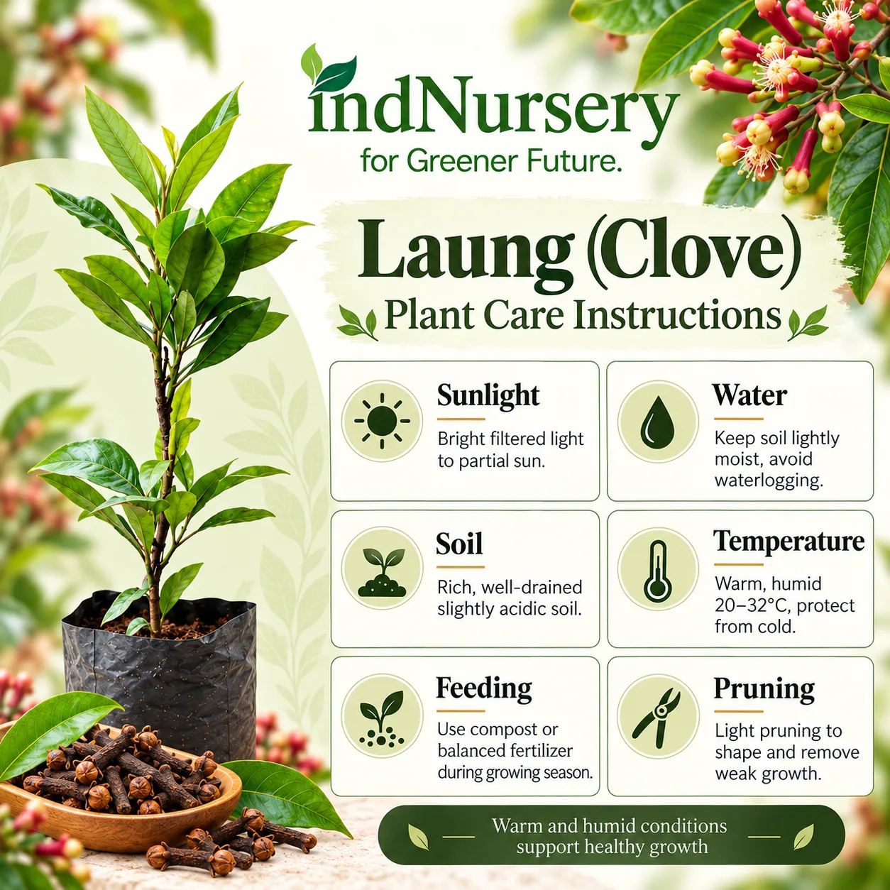 Clove Live Plant (Laung) – Syzygium aromaticum Aromatic Spice Tree for Home Garden & Tropical Climate